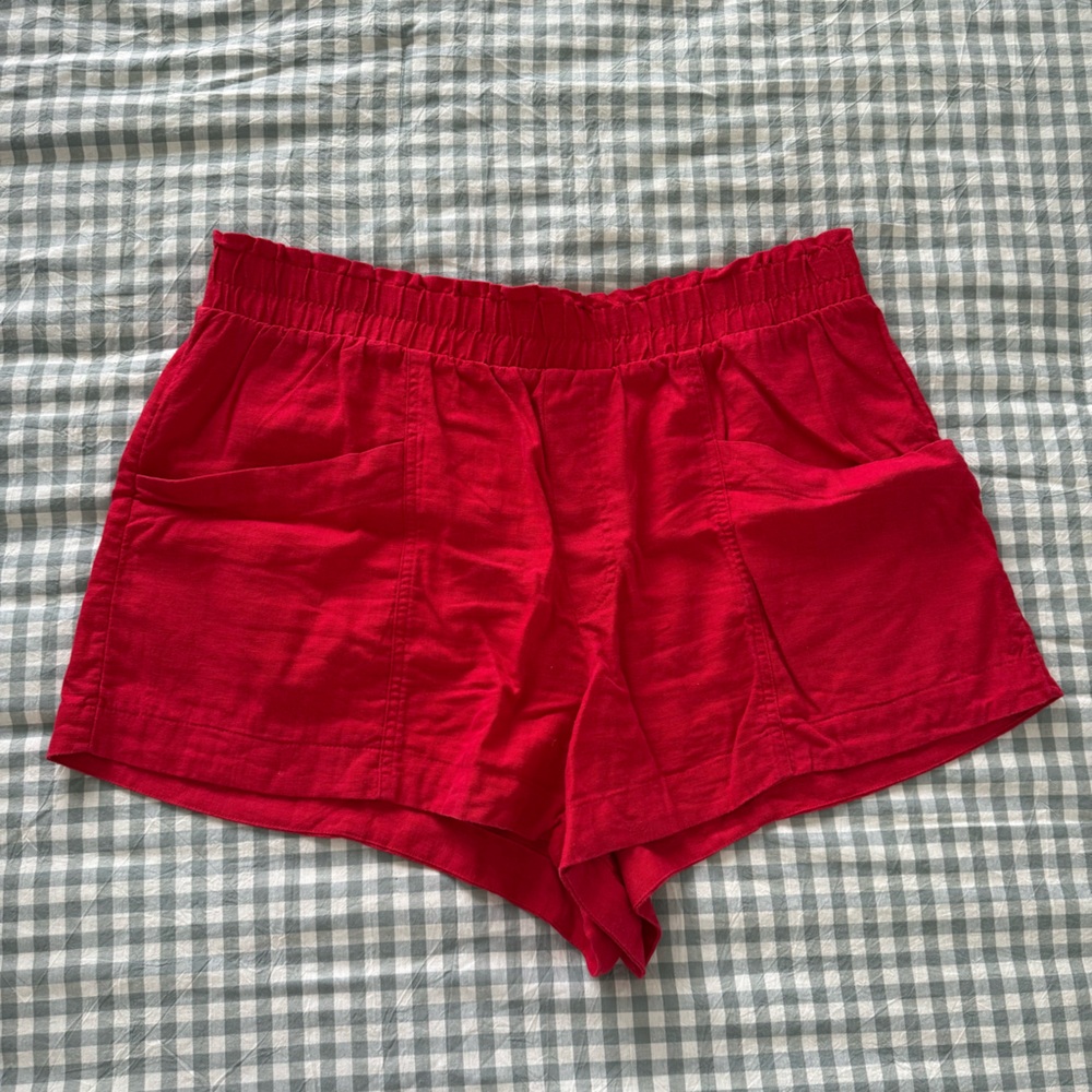 Women's Red Linen Shorts